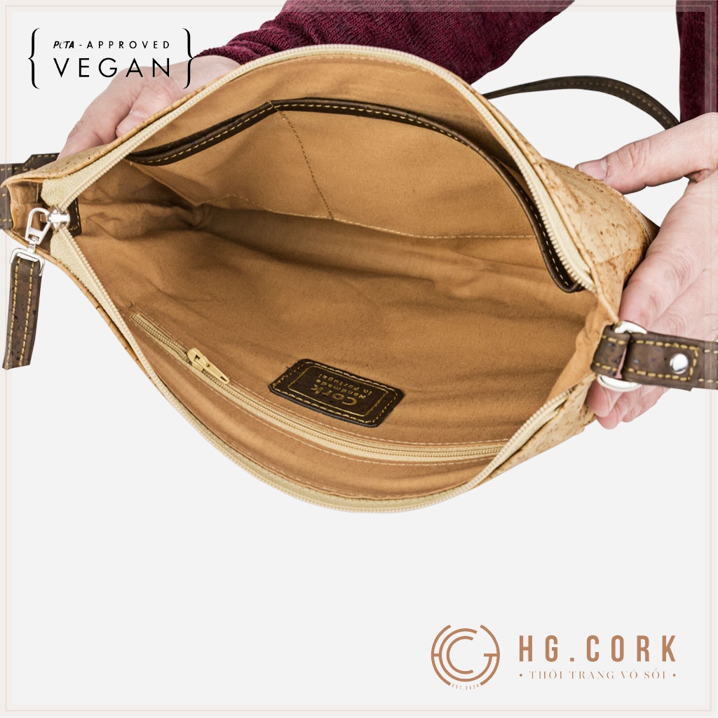 Túi Đeo Chéo Nữ Cao Cấp Phối Khóa - SMALL CROSSBODY PURSE - HGcork Corkor CK159 - Vật liệu da cork thực vật thuần chay - Sản phẩm Handmade, Sản xuất tại Bồ Đào Nha