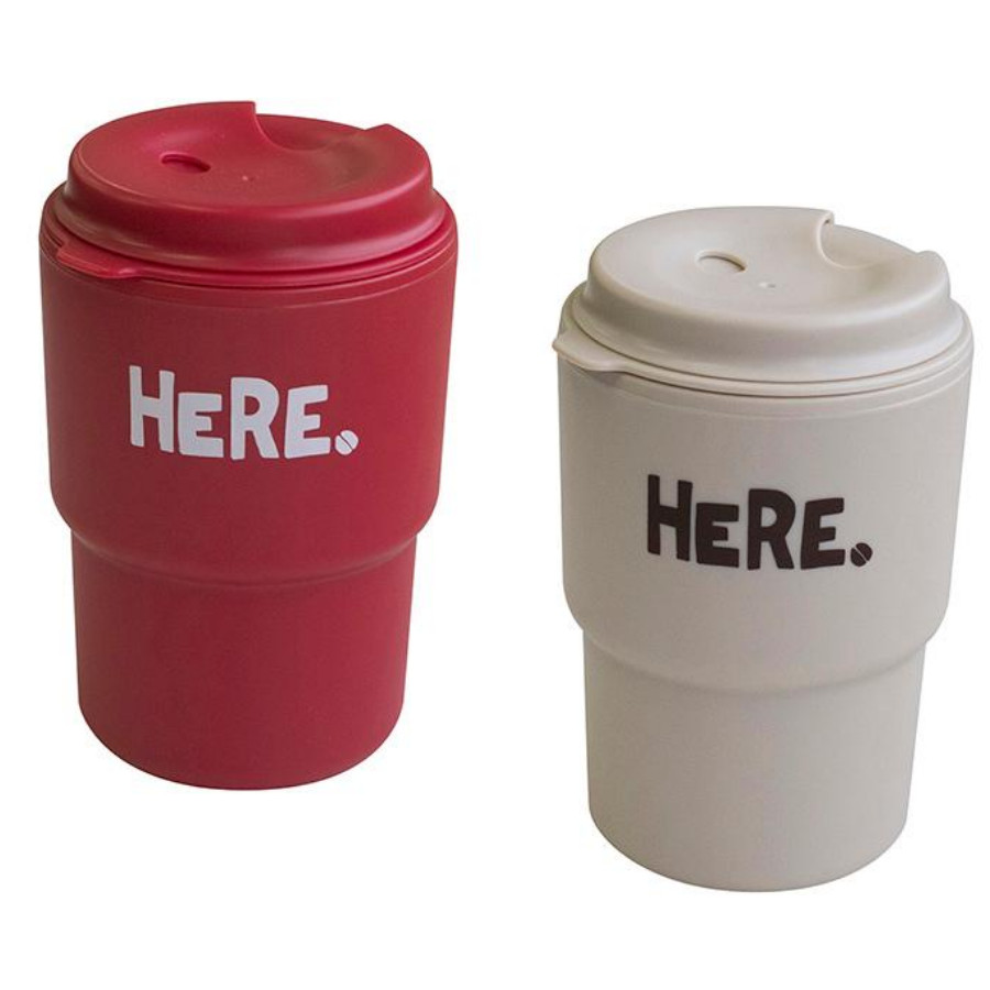 Combo 2 cốc uống nước kèm nắp xoay có lỗ cắm ống hút 320ml