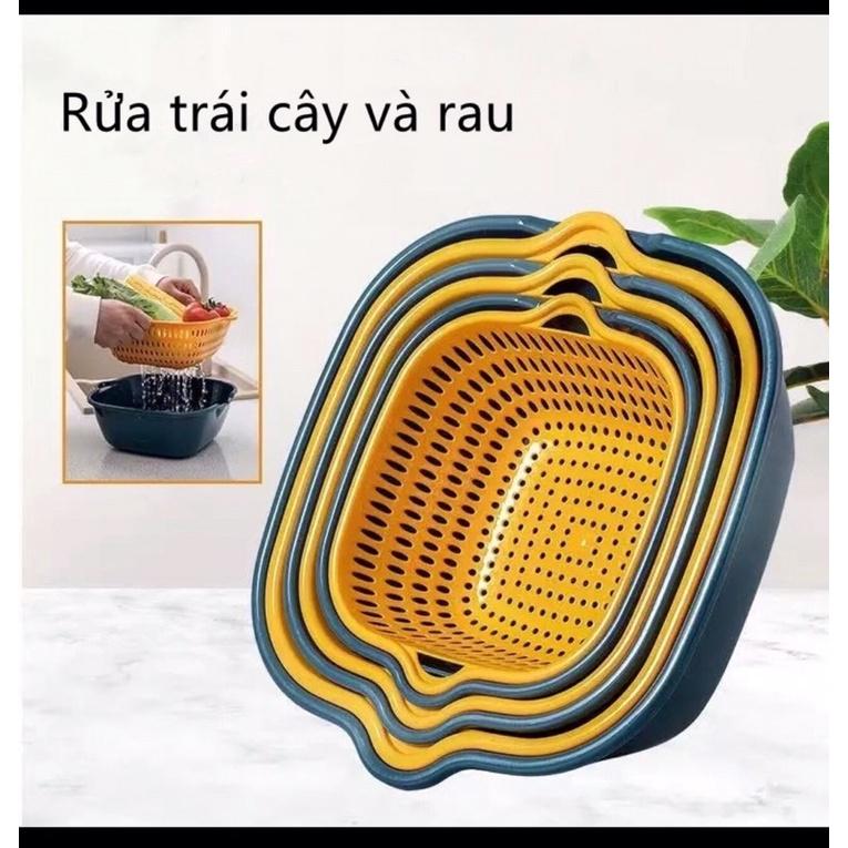 Combo rổ 6 món rổ nhựa chậu ráo nước hai lớp cao cấp tiện lợi