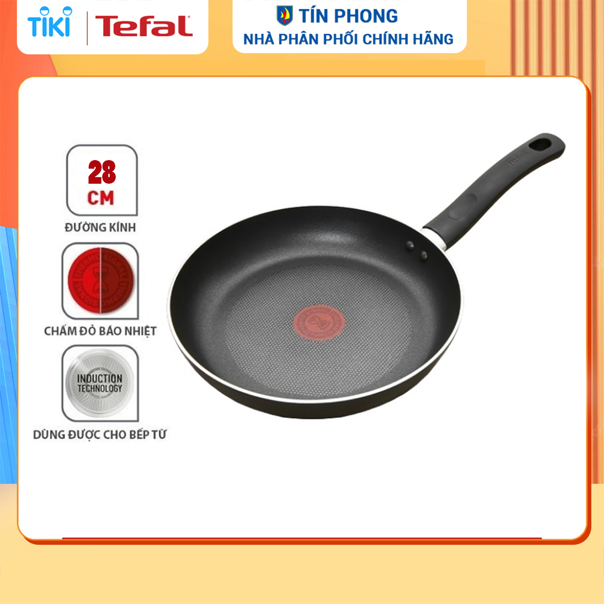 Chảo chống dính Tefal bếp từ 24cm / 28cm - điểm cảnh báo nhiệt thông minh - hàng chính hãng