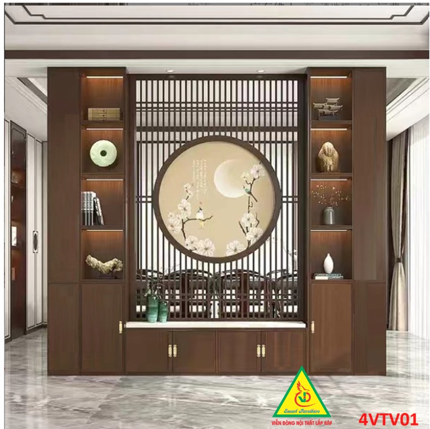Kệ tivi kiêm vách ngăn phòng khách và nhà bếp có đèn 4VTV01 - Nội thất lắp ráp Viendong adv