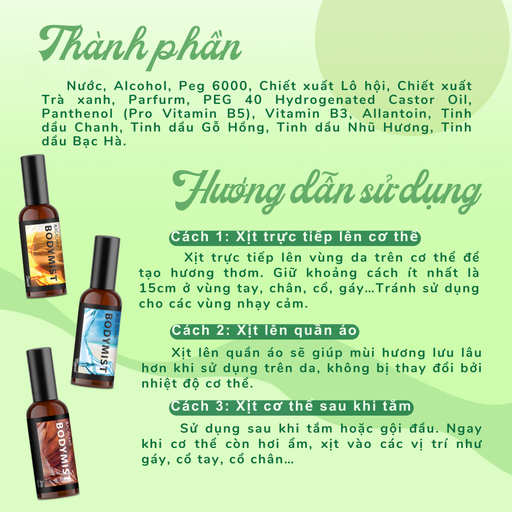 Body Mist xịt thơm body MACALAND hương nước hoa, dưỡng ẩm cho da