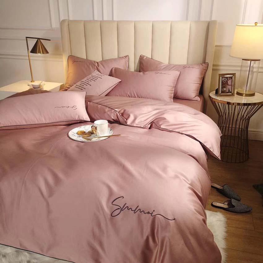 Bộ Chăn Ga Gối Lụa Tencel 60s Đơn Sắc LIDACO Cao Cấp - Hồng Phấn - TẶNG VỎ GỐI ÔM COTTON