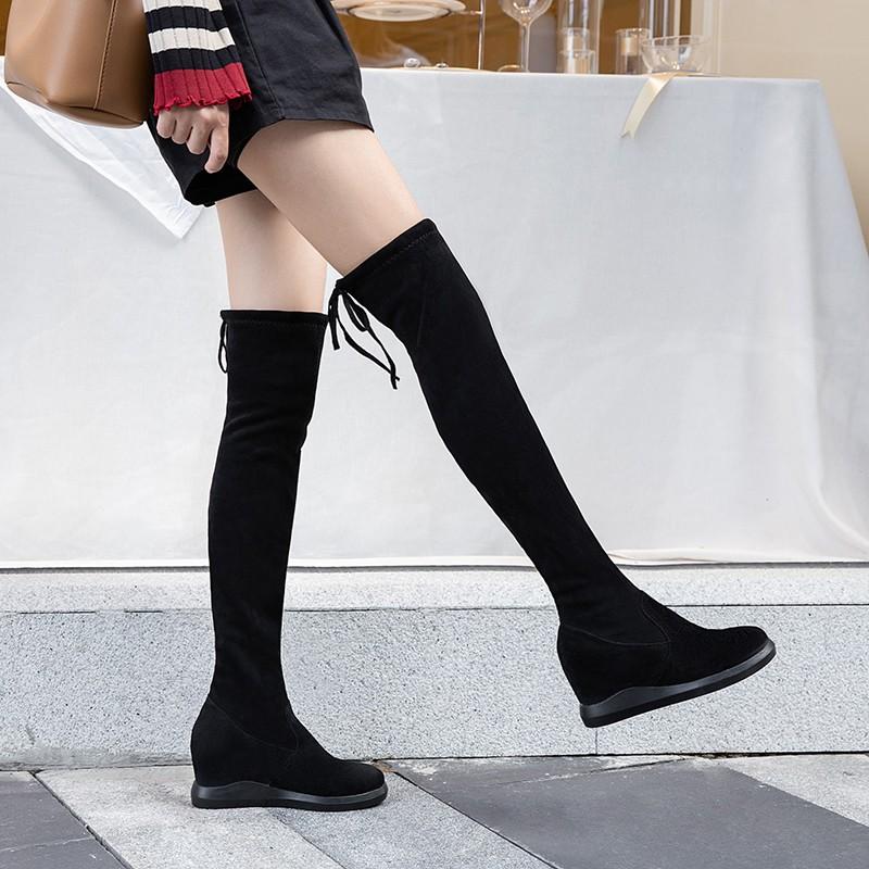2021 Người Phụ Nữ Mới Giày Thun Plus Nhung Phẳng Giày Nữ Stovepipe Cao Ống Đựng Giày Nữ Giày Nữ Đầu Gối Giày Zapatillas Mujer