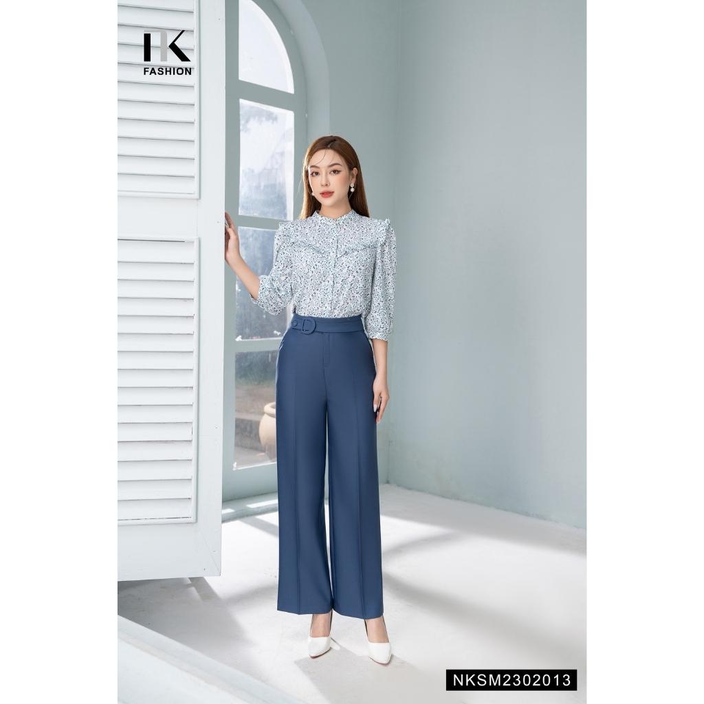Áo Sơ Mi Hoa Tay Lỡ NK FASHION Thiết Kế Cổ Tàu Nhẹ Nhàng Thanh Lịch Chất Vải Nhập Hàn Cao Cấp Không Nhăn NKSM2302013