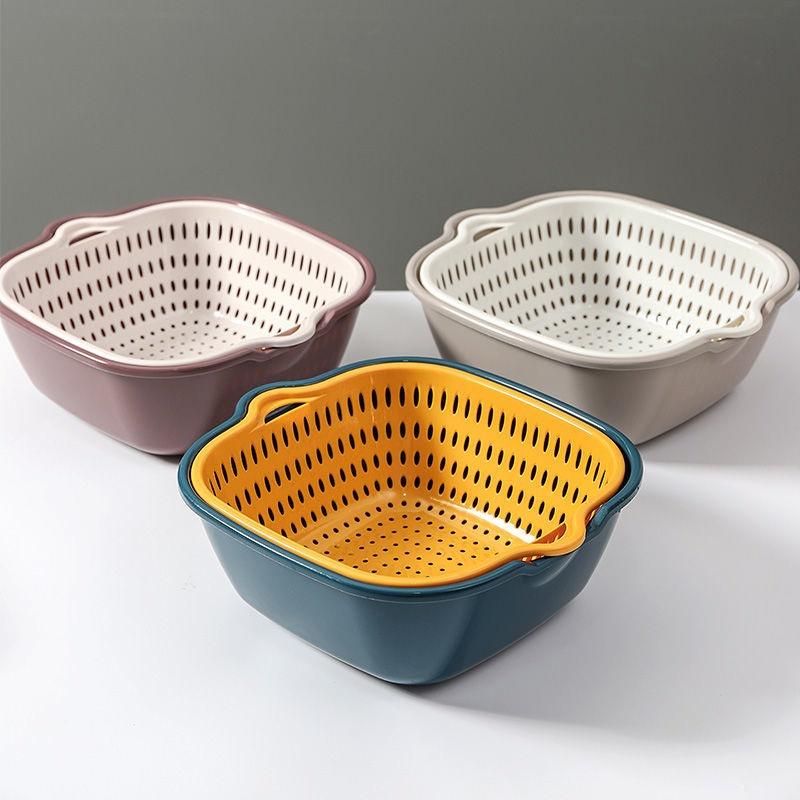 Rổ Nhựa Vuông Tròn Đựng Rửa Thực Phẩm Rau Củ Nhà Bếp - Set 6