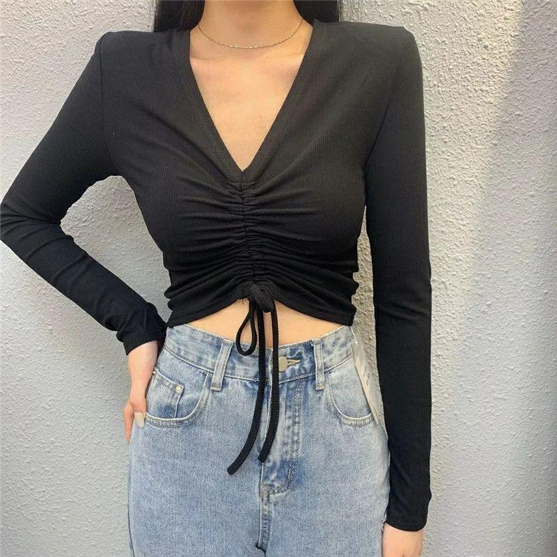 ÁO TAY DÀI RÚT NGỰC CROPTOP - A2RTD
