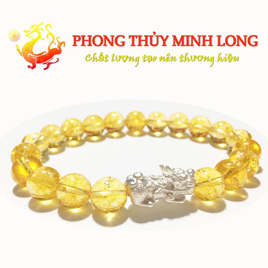 Vòng tay đá. Thach Anh Vàng chất lượng 5A mix Tỳ Hưu Bạc hợp người mệnh Thổ và Kim