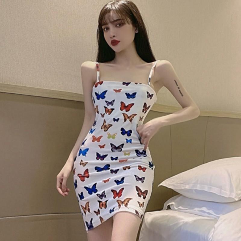 Đầm Không Tay In Hình Bướm Quyến Rũ Thời Trang Dành Cho Nữ