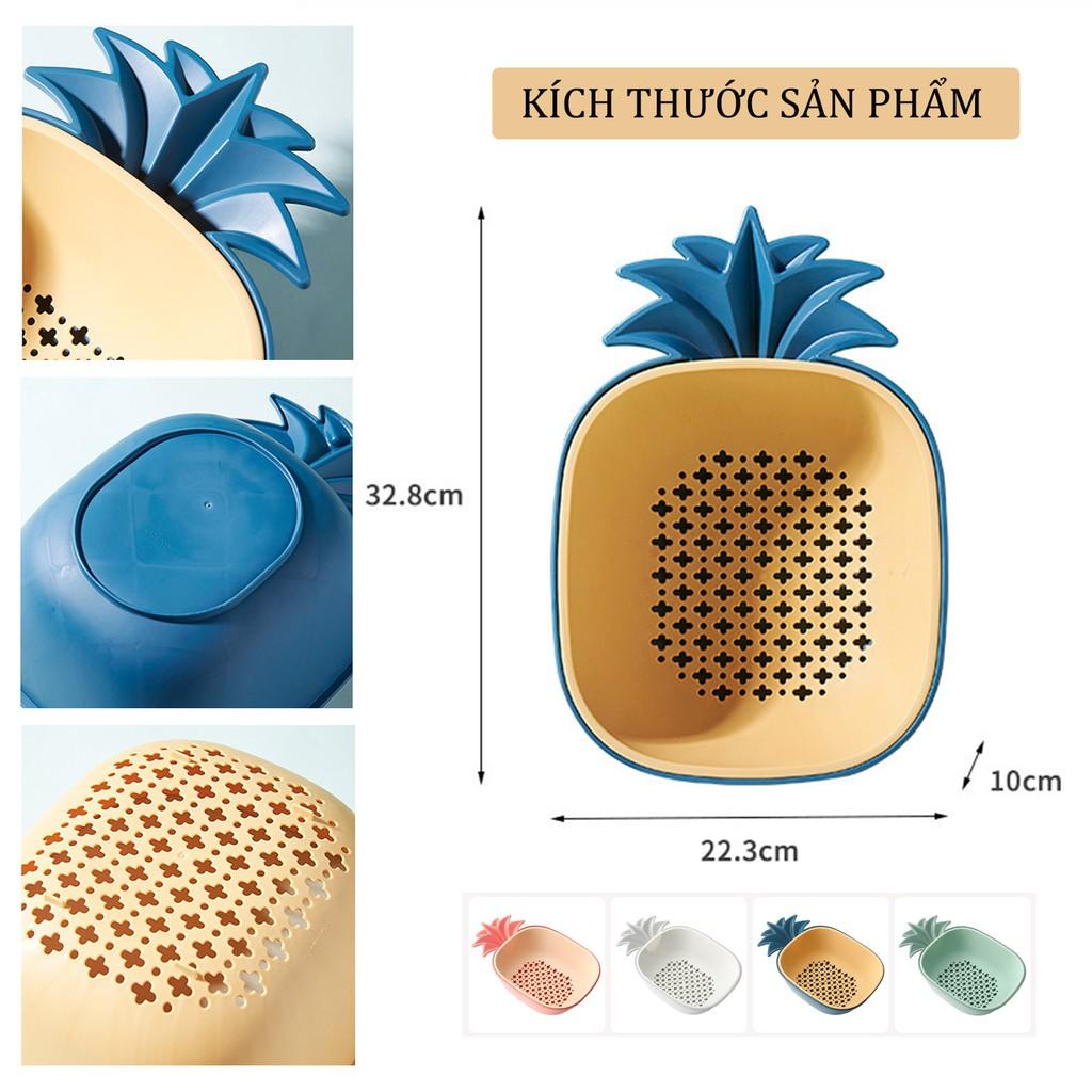 Rổ nhựa hai lớp dùng rửa rau củ trái cây hình quả thơm phong cách Hàn Quốc