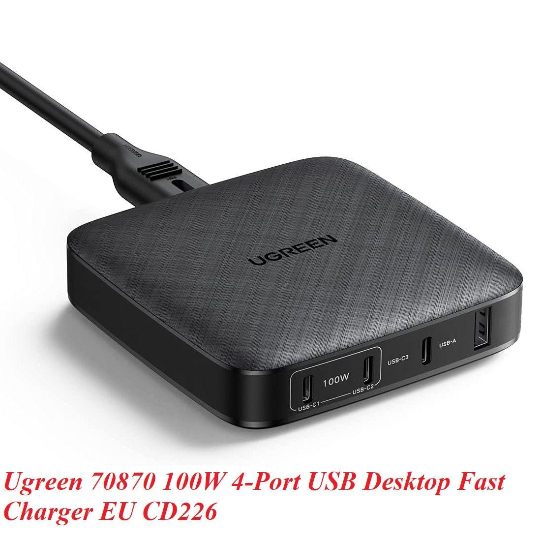 Ugreen UG70870CD226TK 100W Màu đen Bộ sạc nhanh điện thoại 3 cổng USB-C + 1 cổng USB -A hỗ trợ GaN chuẩn cắm nguồn EU - HÀNG CHÍNH HÃNG