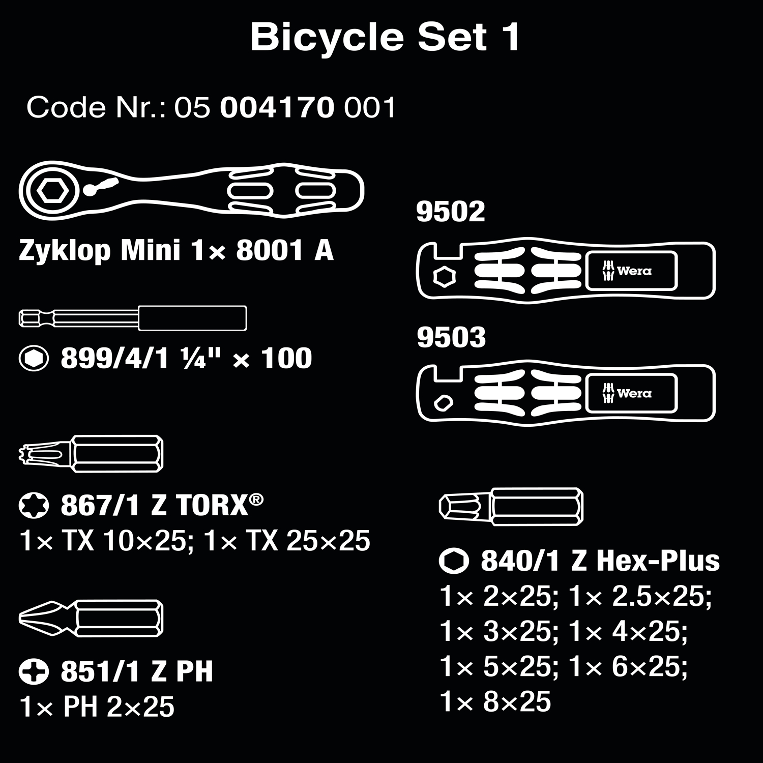 Bộ dụng cụ Bicycle set 1 cho sửa xe đạp trường, xe đạp leo núi, xe đạp điện và D.I.Y của Wera 05004170001