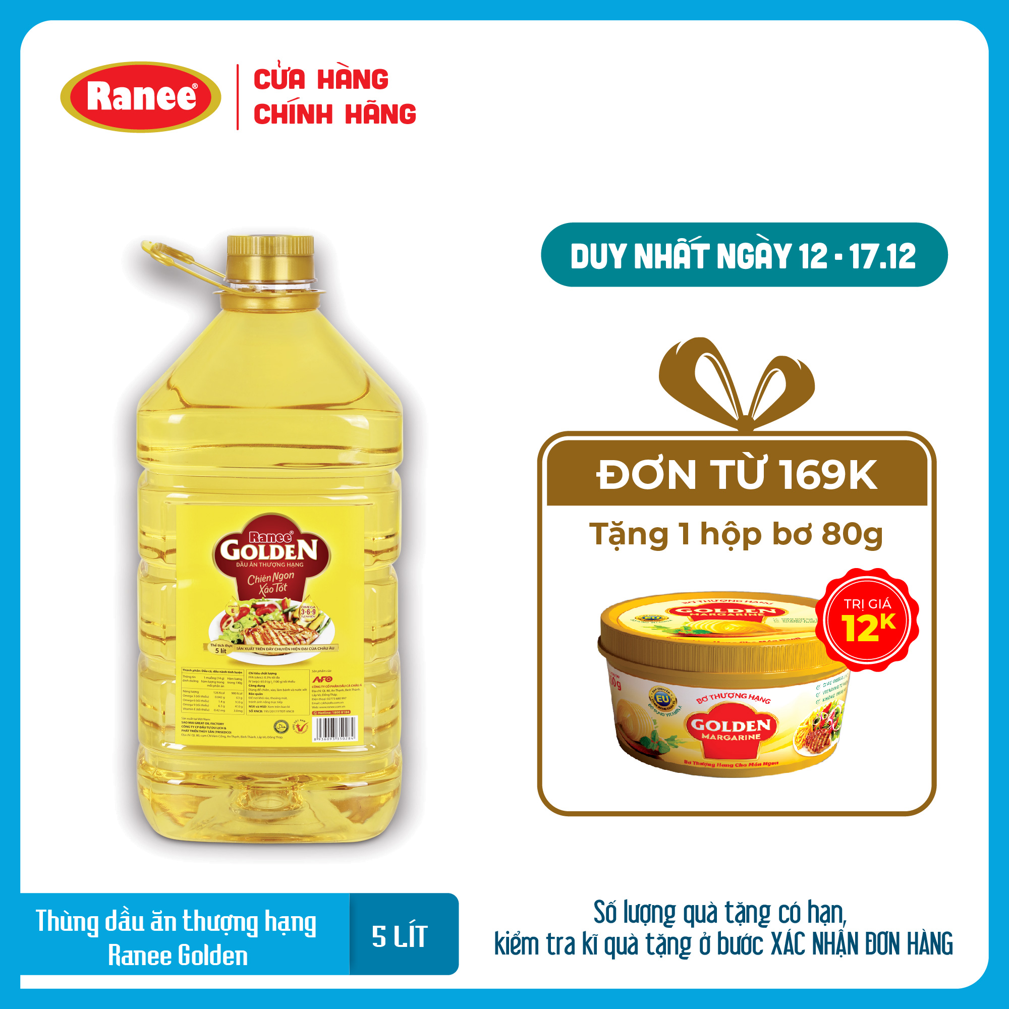 Dầu ăn thượng hạng Ranee Golden 5 lít