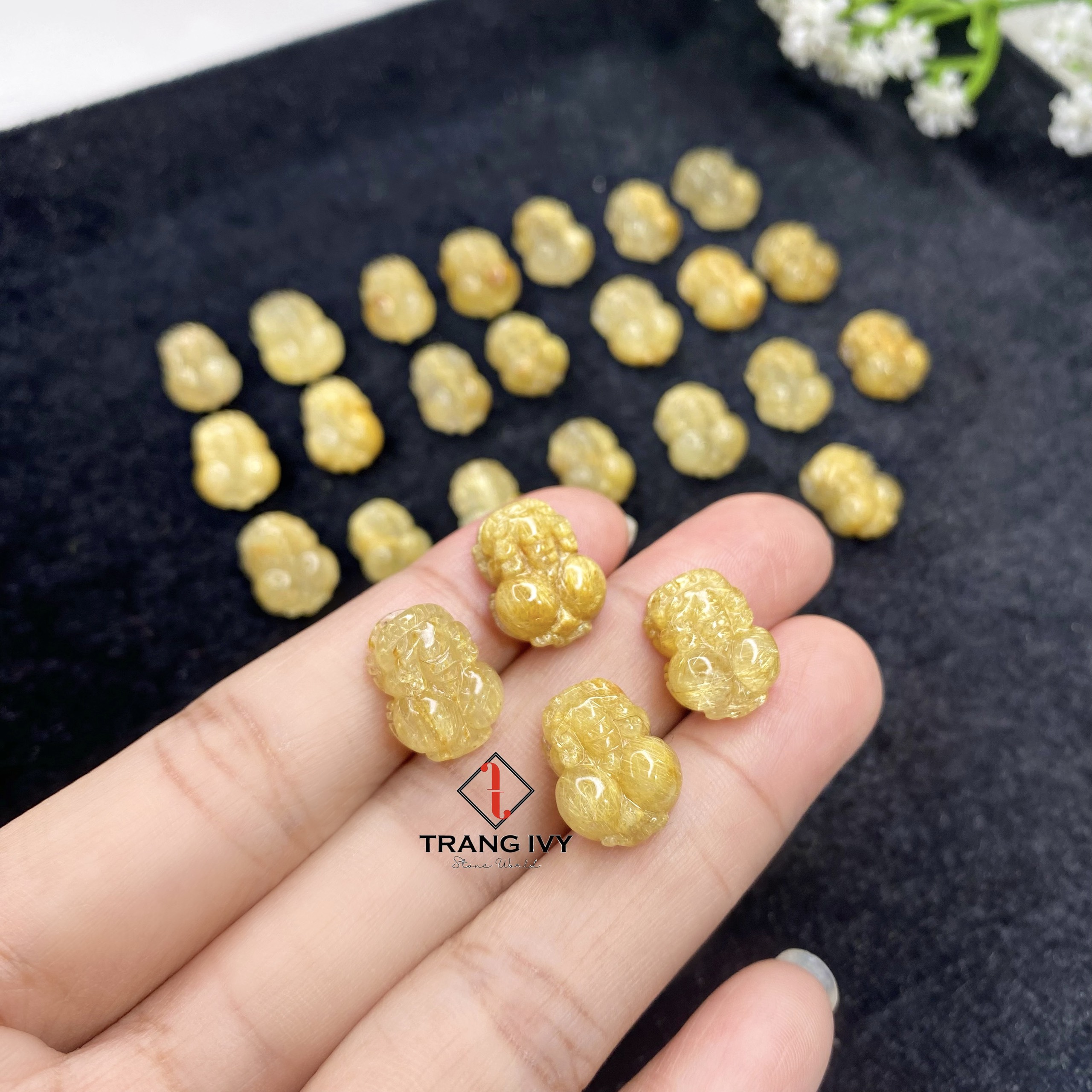 Tỳ Hưu Thạch Anh Tóc Vàng Vip Để Làm Nhẫn, Vòng Tay, Dây Chuyền