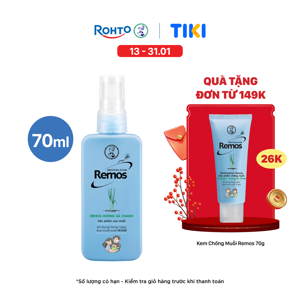 Dung dịch chống muỗi dạng phun sương Remos Mentholatum hương Sả Chanh 70ml