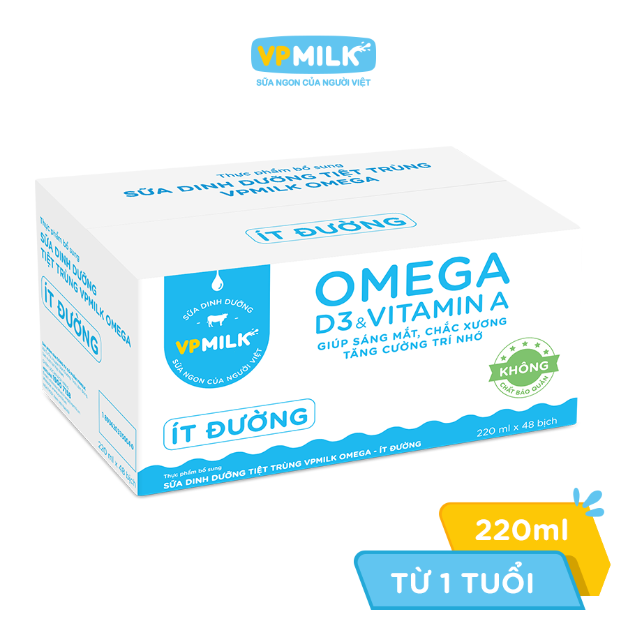 Sữa Dinh Dưỡng Tiệt Trùng VPMilk Omega Bịch 220ml ( Thùng 48 bịch)