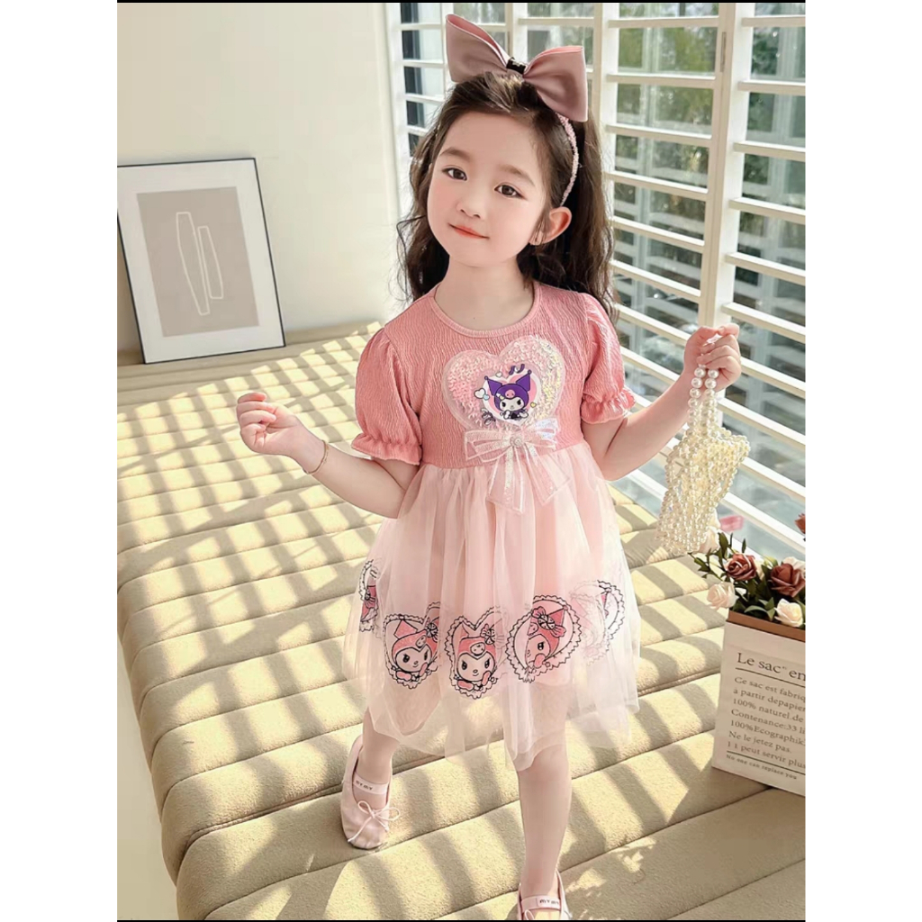 Đầm váy công chúa cho bé gái phong cách hàn quốc mẫu kuromi elsa size 10-20kg hàng Quảng Châu