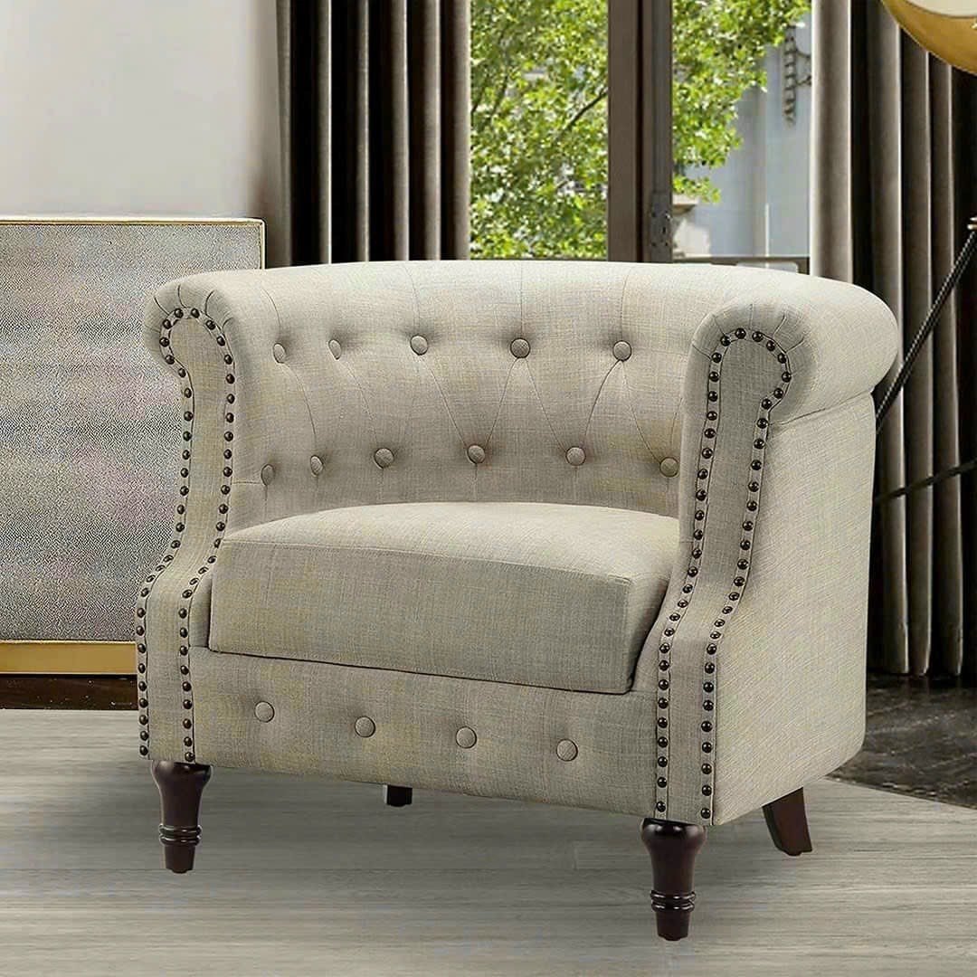 Ghế sofa đơn kiểu tân cổ điển vải Tundo màu kem