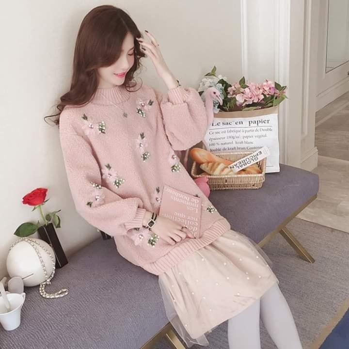 Đầm len đuôi cá đính hoa