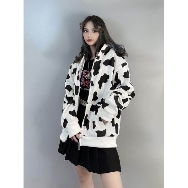 Áo khoác bò sữa nỉ bông dày dặn hàng quảng châu form rộng unisex áo khoác zip BÒ SỮA - TOPTEEN 3420