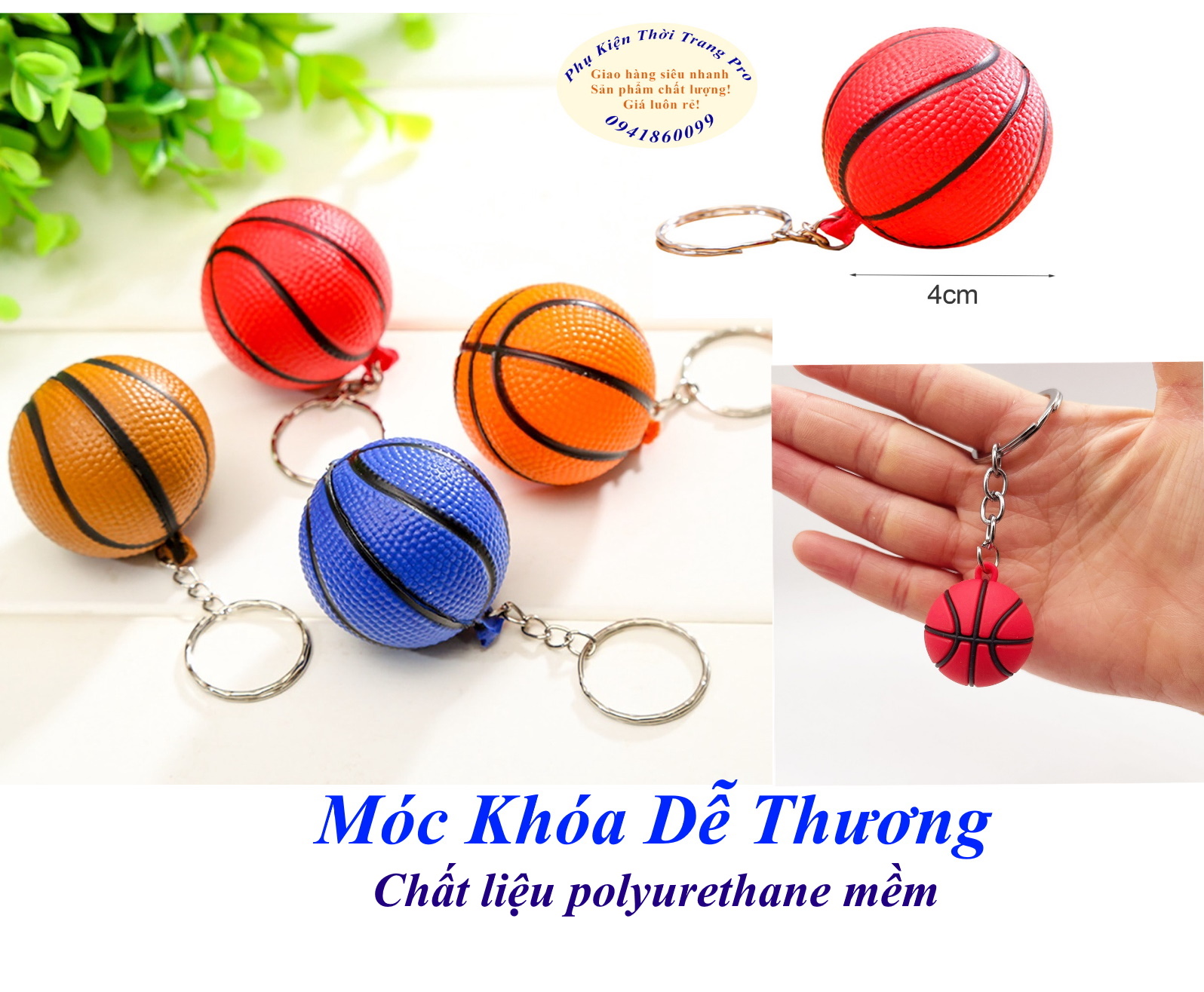 Móc khóa hình trái bóng rổ Size 4cm Chất liệu polyurethane đặc mềm êm, Nhẹ như xốp, Đáng yêu, Xinh xắn, Dễ thương