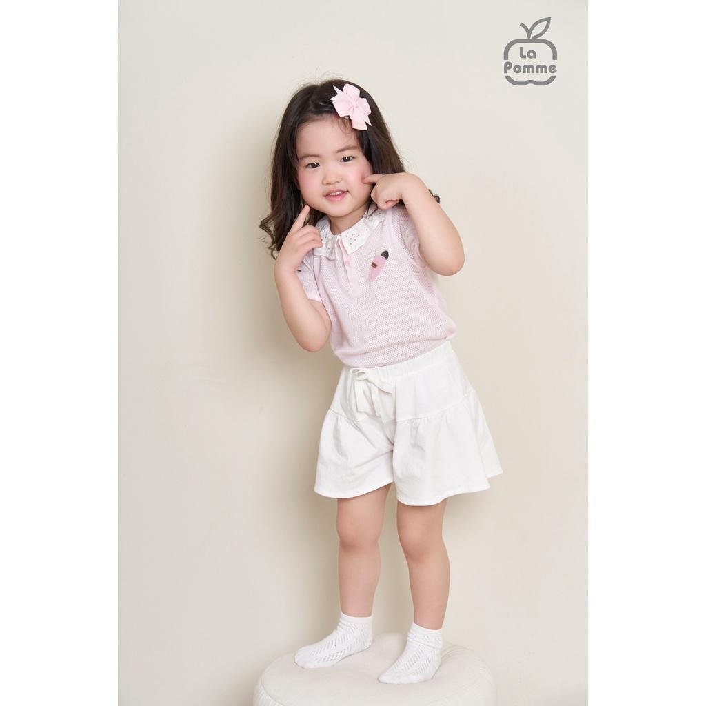 Bộ cộc tay La Pomme polo cổ ren - Hồng