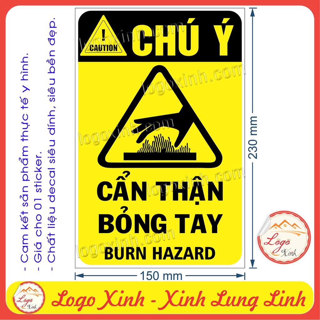 LOGO TEM STICKER BIỂN CẢNH BÁO CẨN THẬN BỎNG TAY, HOT SURFACE CAUTION BURN HAZARD- BIỂN CẢNH BÁO AN TOÀN LAO ĐỘNG