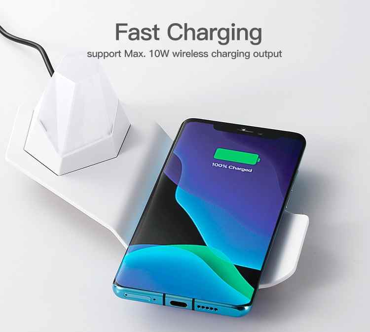 Đèn ngủ led 7 màu và sạc dự phòng không dây Quick Charge tương thích với điện thoại Androis và IOS (Apple),chất lượng tiêu chuẩn Châu Âu - Hàng nhập khẩu