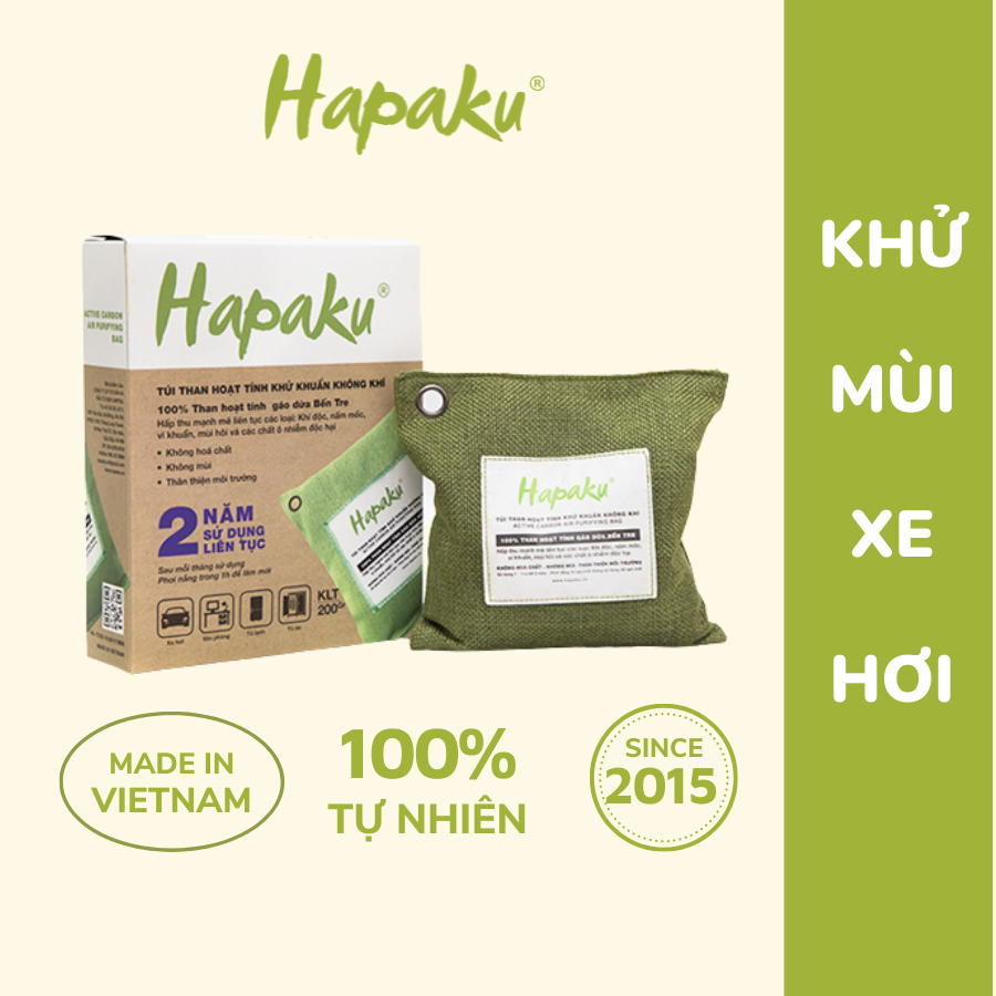 Túi than hoạt tính khử mùi xe hơi Hapaku - 100% từ gáo dừa Bến Tre