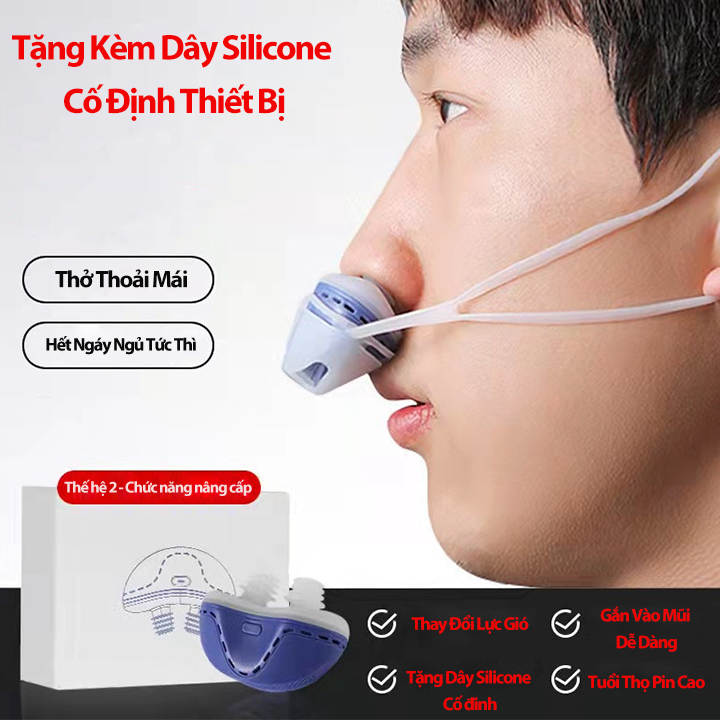 Máy Chống Ngáy Ngủ - Dụng Cụ Chống Ngủ Ngáy Thế Hệ 2 Cho Nam Nữ Lọc Khí 2 In 1 Tặng Kèm Dây Silicone Cố Định