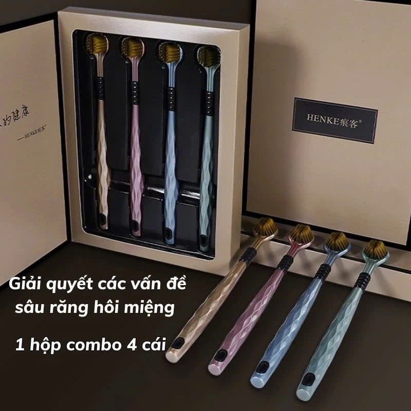 COMBO 4 Bàn Chải Đánh Răng 3 Mặt, Bàn Chải Đánh Răng Đa Chiều Làm Sạch Đồng Thời Cả 3 Bề Mặt Của Răng, Lông Mềm Mượt