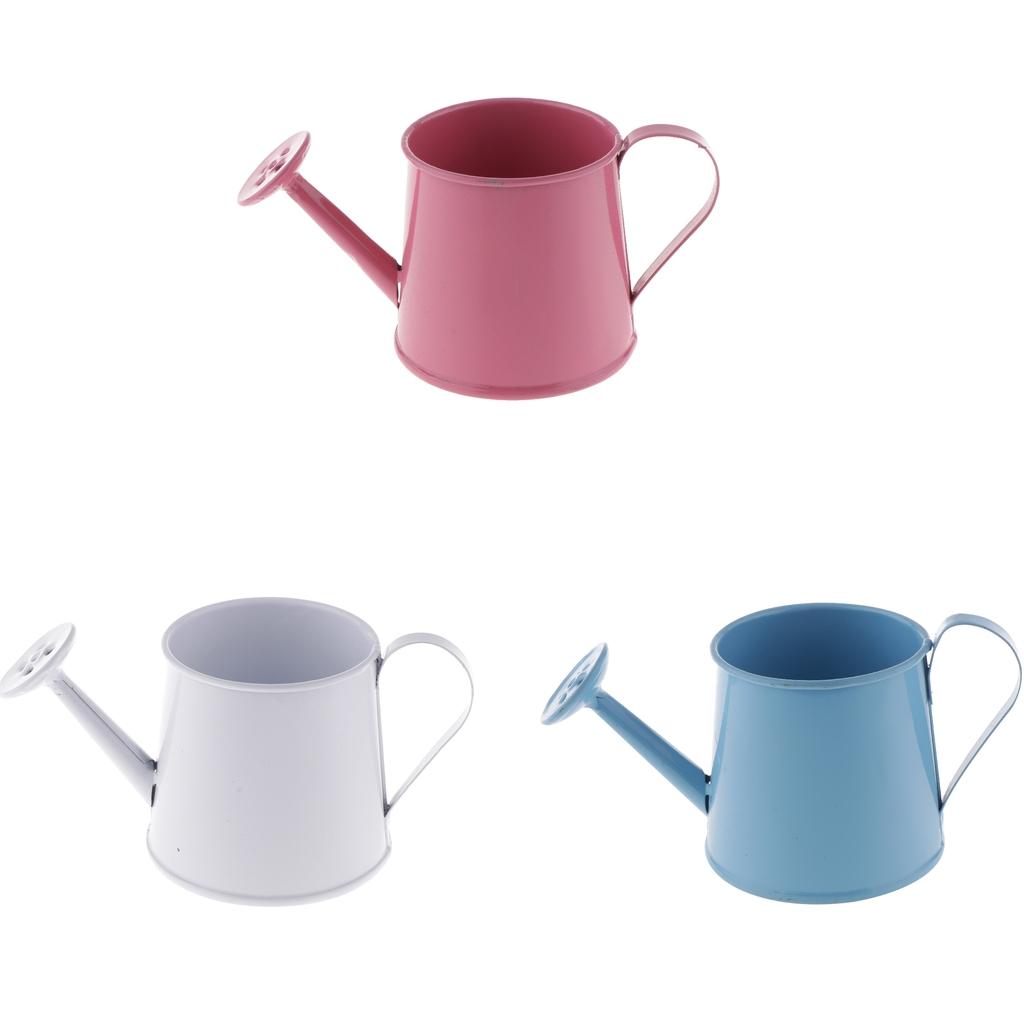 3pcs Pastoral Style Colorful Metal Tin Flower Pot Mini Bonsai Watering Can Pot