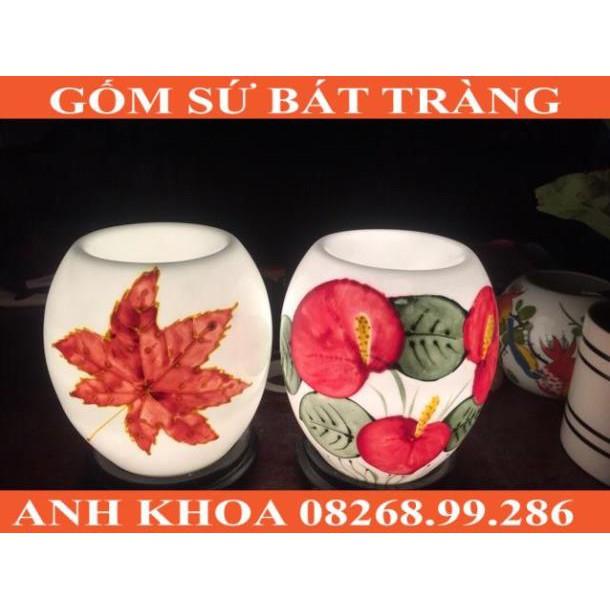 Đèn xông tinh dầu Bát Tràng bom size 18cm đế gỗ - Gốm sứ Bát Tràng Anh Khoa