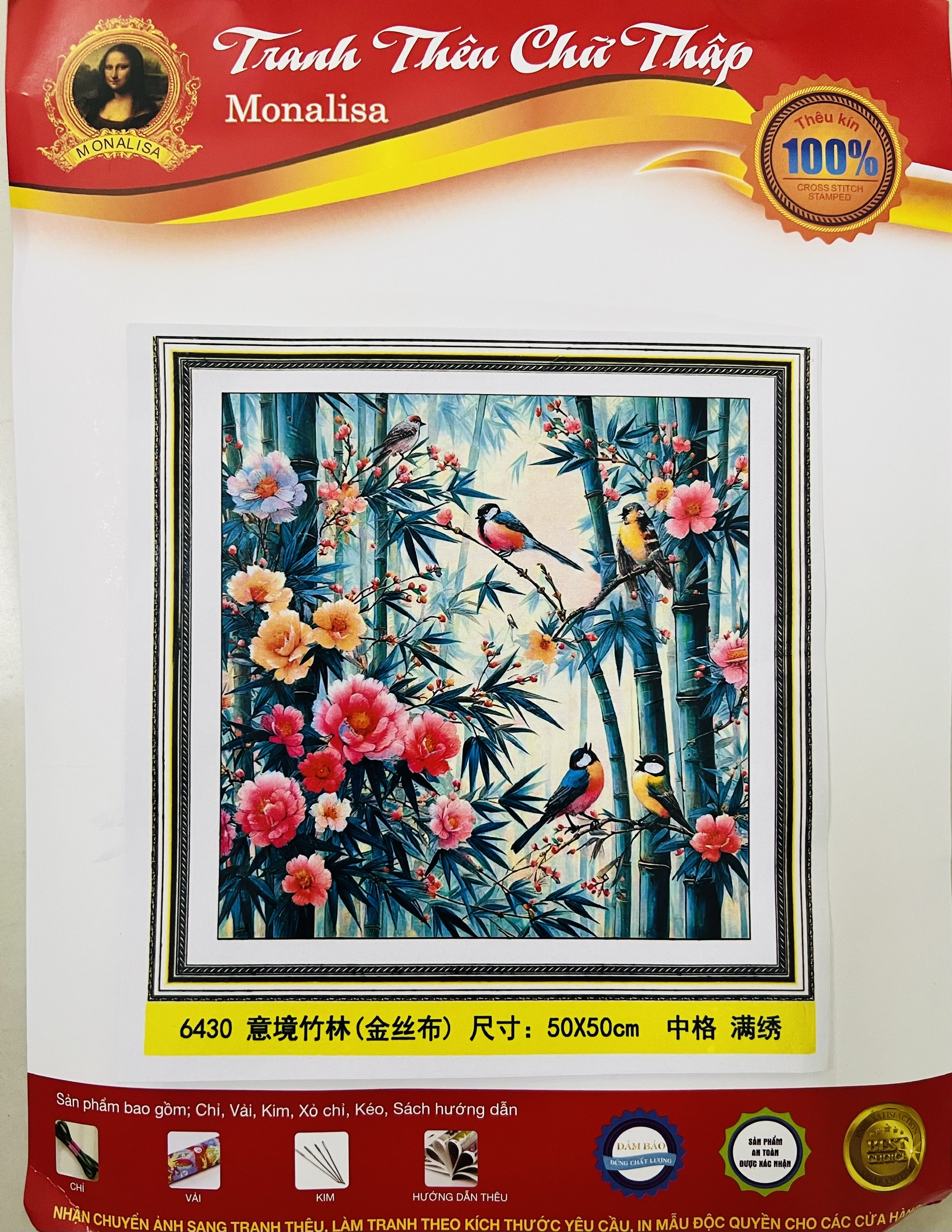 Tranh thêu kín chữ thập Đôi chim liền cành 6430, kích thước 50 x 50 cm