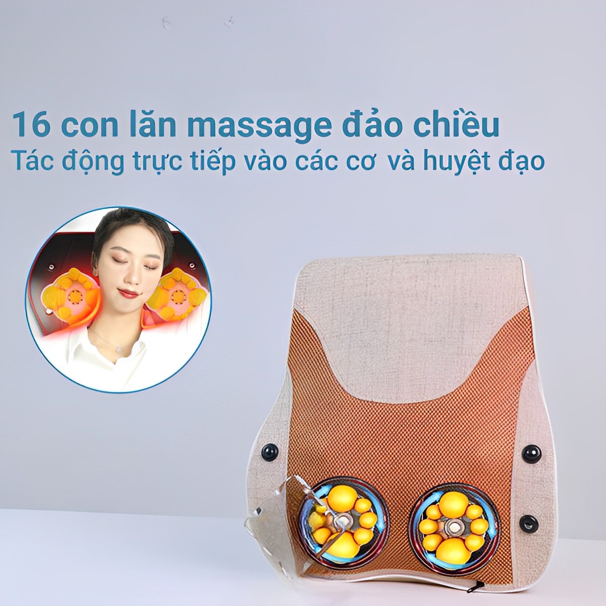 Gối massage cổ vai gáy, Máy massage lưng hồng ngoại trị liệu 16 đầu bi massage cùng chế độ rung SA-L16