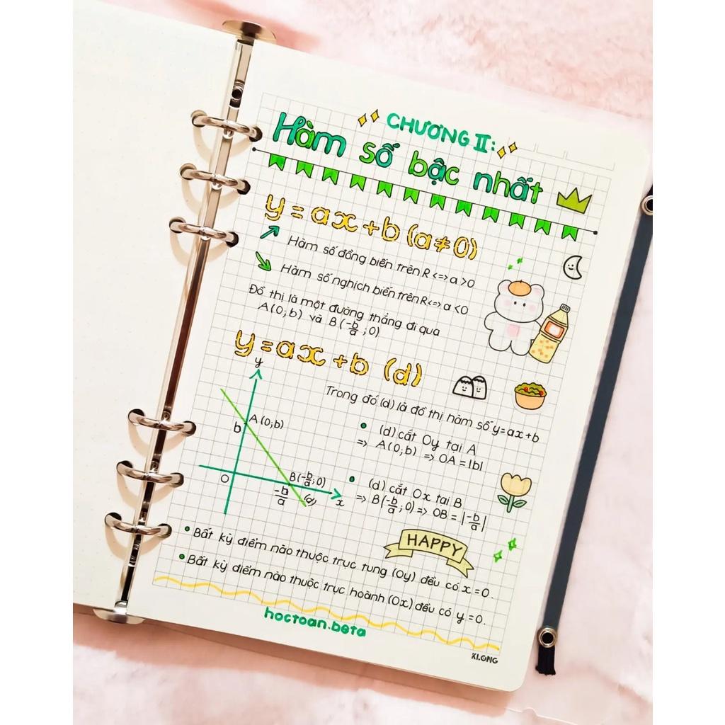 Sổ takenote toán 9, sổ tay ghi chép toán 9, sổ lò xo bìa trong Beta, sổ còng đóng Binder làm sổ planner bullet journal