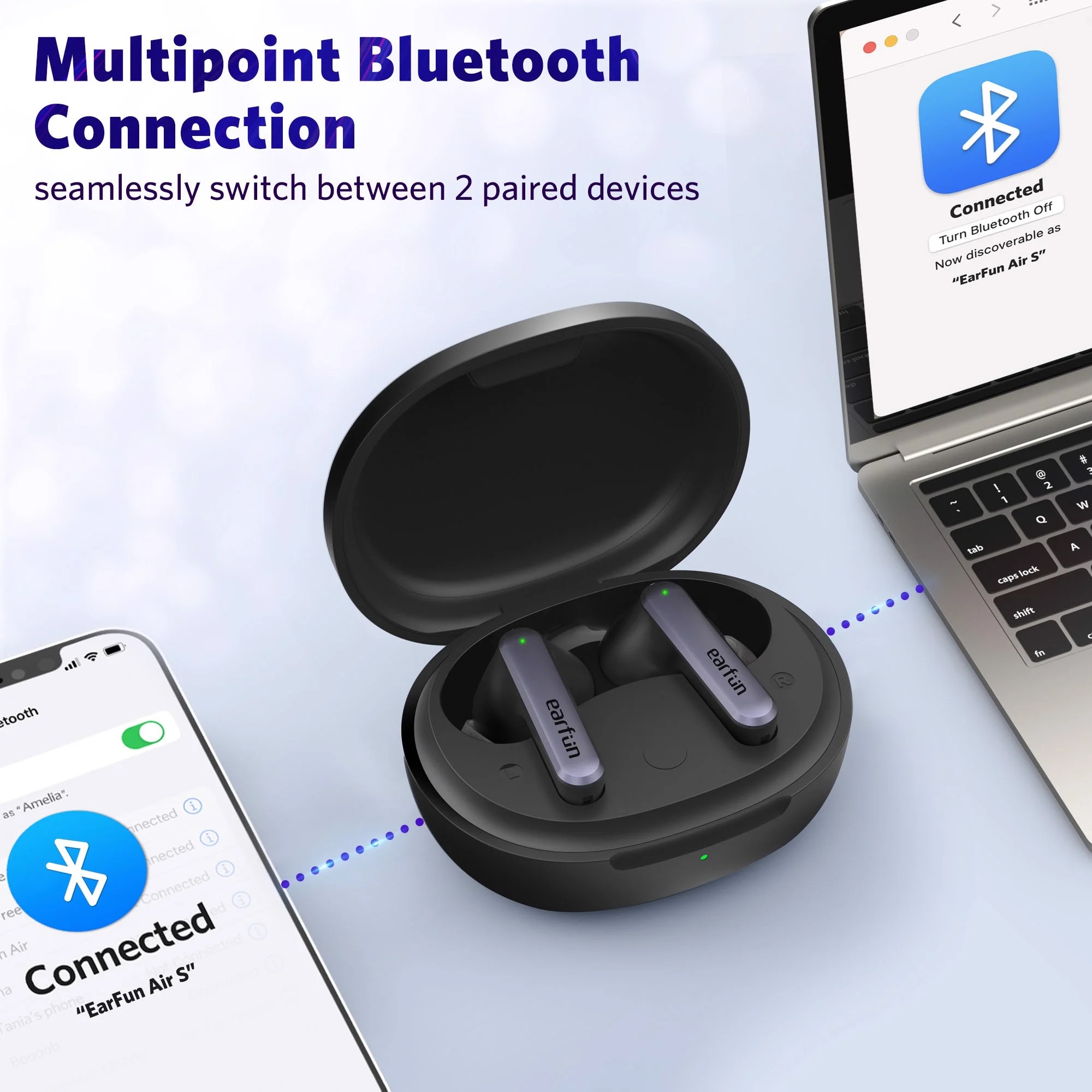 Tai nghe True Wireless EarFun Air S - Chống ồn chủ động ANC, Chip Qualcomm QCC3046, Bluetooth 5.2, CODEC apt-X, Microphone chống ồn cVc 8.0, Hỗ trợ chơi Game, Sạc không dây Qi - Hàng chính hãng