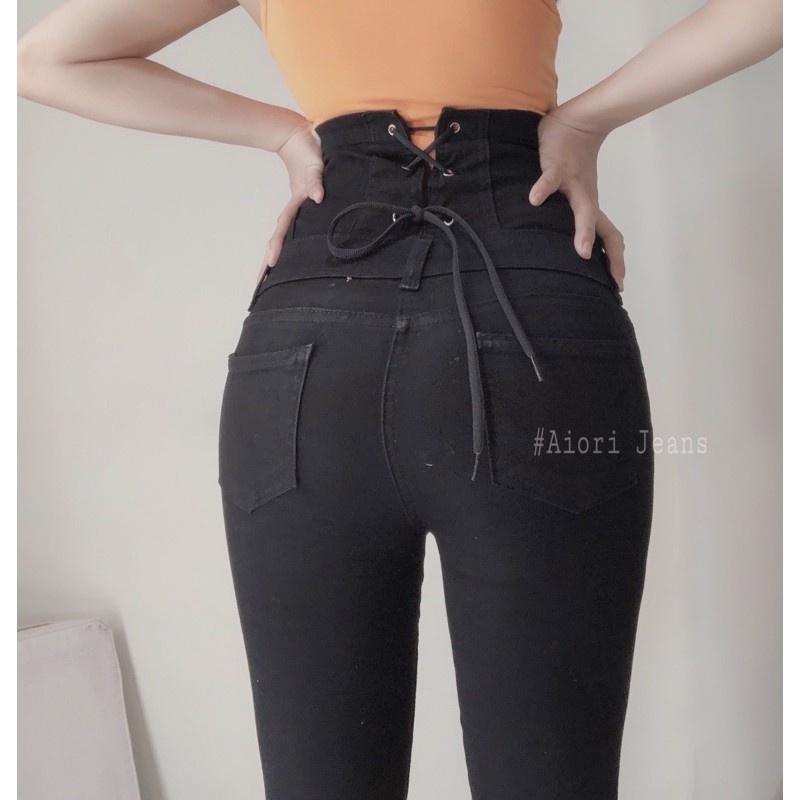 Quần Jean Nữ Aiori Lưng Cao Skinny Jeans 5 Nút Cạp Cao Thắt Dây Siết Eo Quần Bò Nữ Dáng Ôm Dài Phong Cách Thời Trang