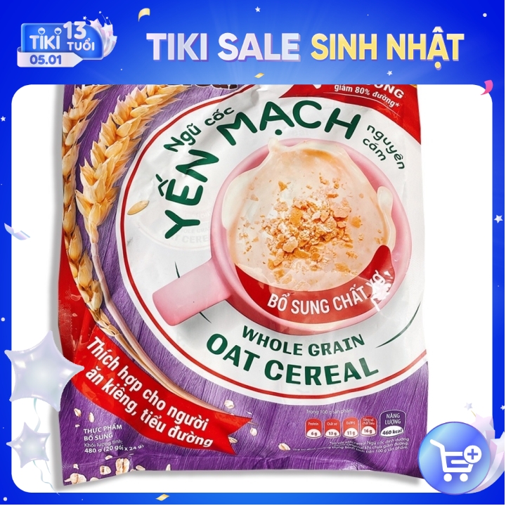 Ngũ cốc Yến Mạch Ít Đường MacCereal 480g (20 Gói x 24g) - 100% Tự Nhiên - Giảm Cân, Ăn Kiêng An Toàn và Khoa Học - Sản Phẩm Chính Hãng - Đã Được Kiếm Nghiệm và Công Bố