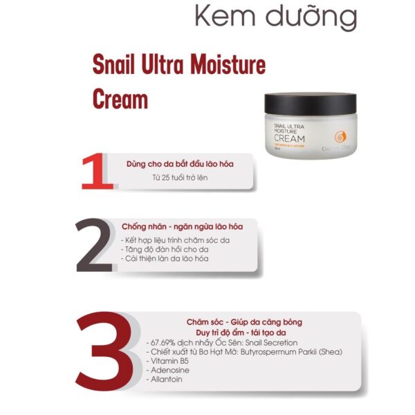 Kem dưỡng da ốc sên GoodnDoc Snail Ultra Moisture Cream 50ml, có tác dụng chống lão hóa, ngăn ngừa các nếp nhăn