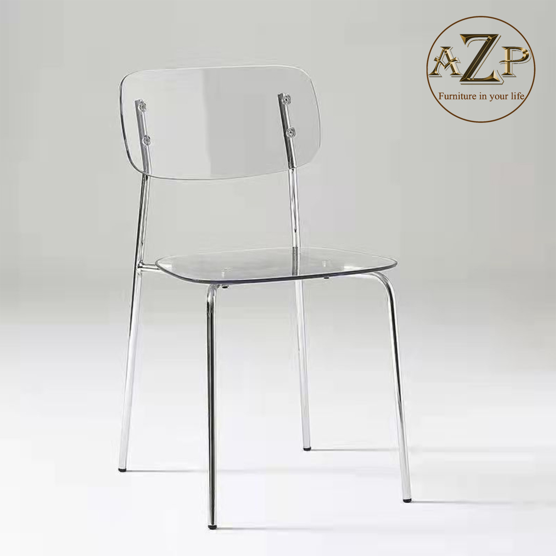 Ghế Ăn, Ghế Cafe, Ghế Thư Giãn Nhựa Trong Suốt Arcylic, Khung Thép Mạ Chrome Thời Trang  / xếp chồng tiện lợi GA-PC601