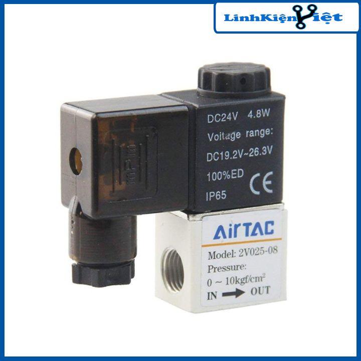 Van điện từ khí nén AIRTAC mã 2V025-08 loại 2 cửa 2 vị trí (2/2) cuộn coil 24V/220V