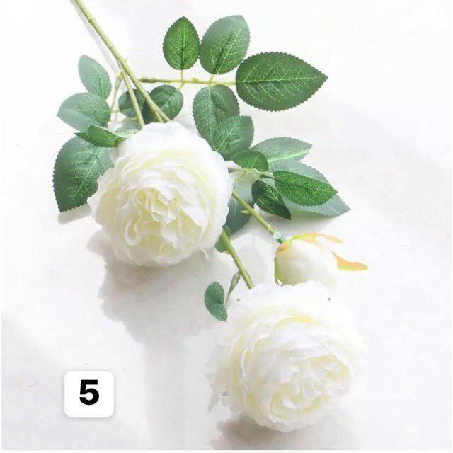 Hoa giả - Combo 5 cành Hoa hồng lụa Havi 65cm cao cấp trang trí bền, đẹp, giống thật