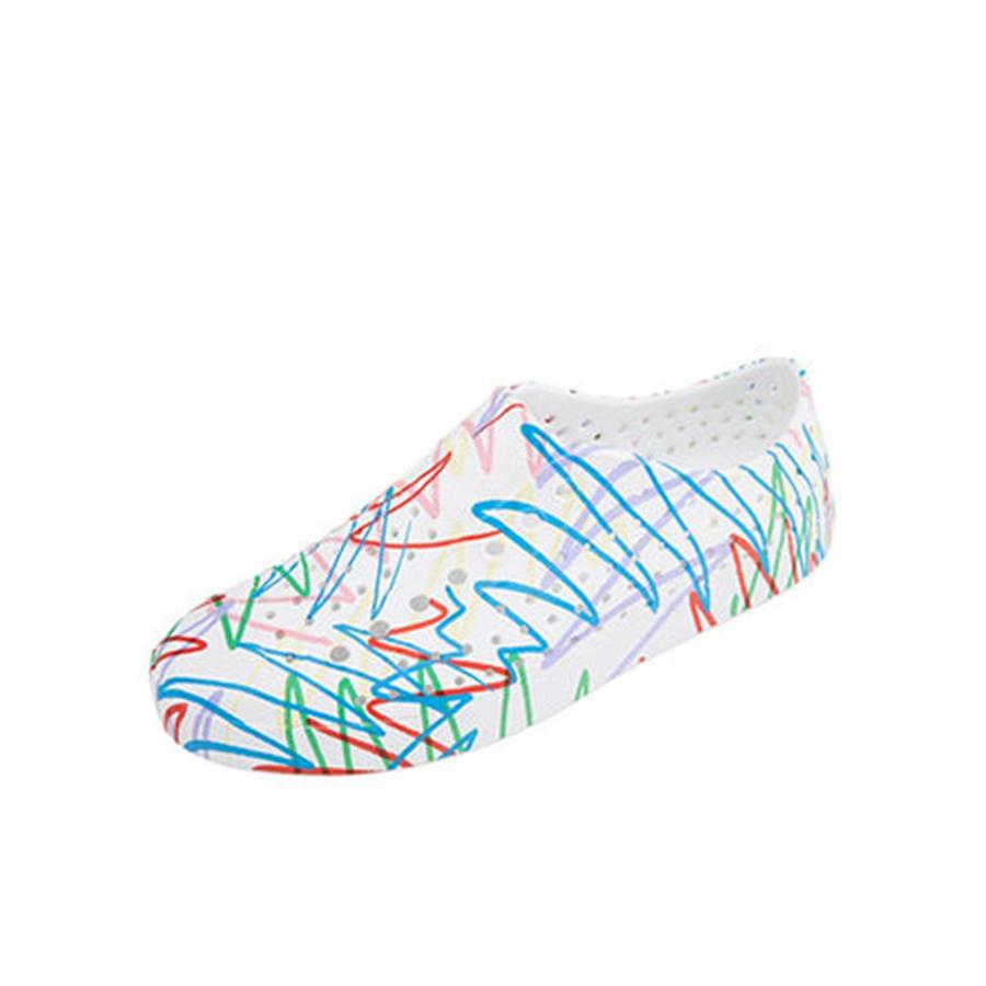 Giày Lười Unisex NATIVE Jefferson Print - Shell White/ Shell White/ Multi Doodle - 42.5