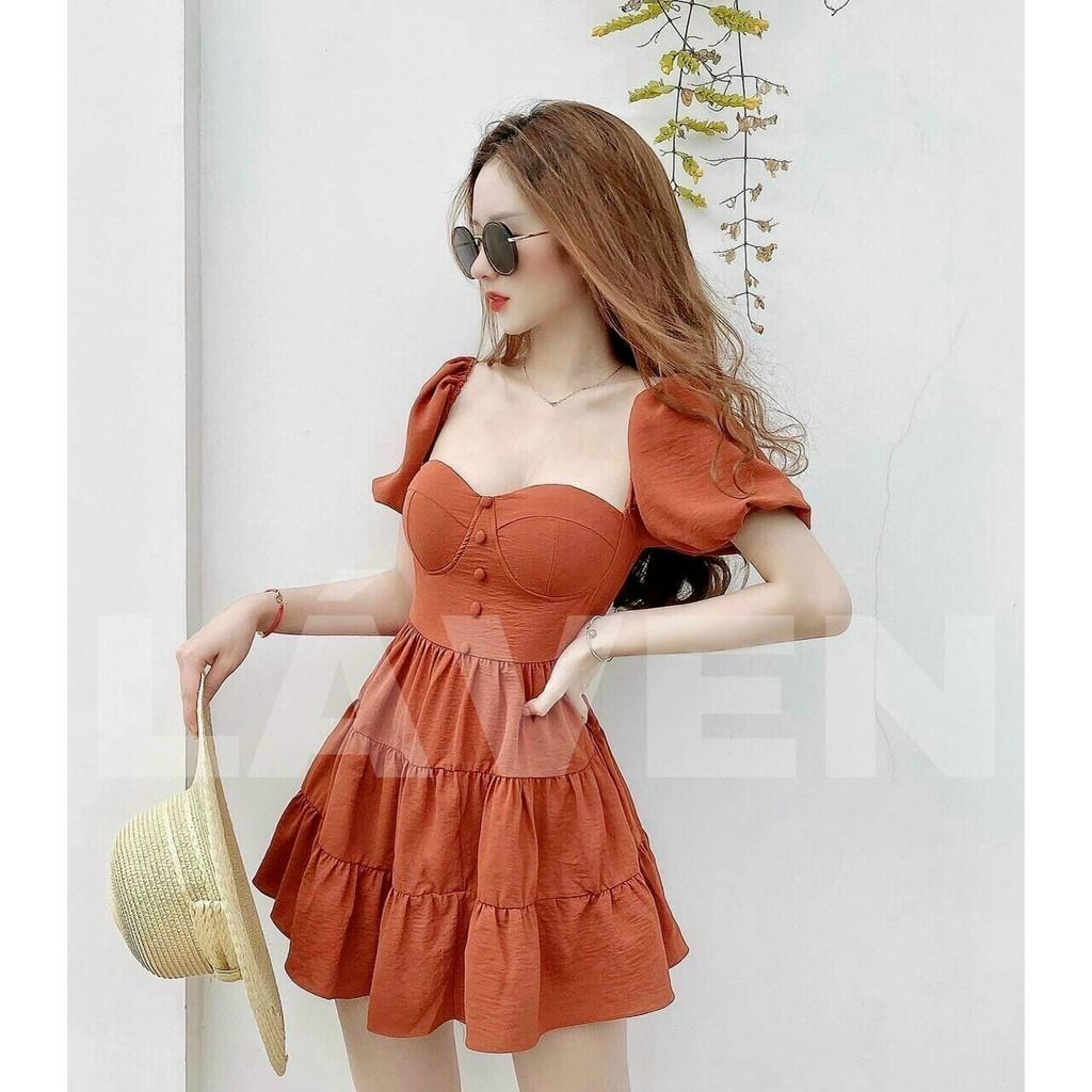 Đầm tay phồng dễ thương cho nàng dạo phố đi chơi dự tiệc có mút ngực