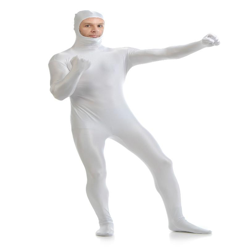Open Face Zentai Spandex Unisex Catsuit Skin Tight Costume White XXL