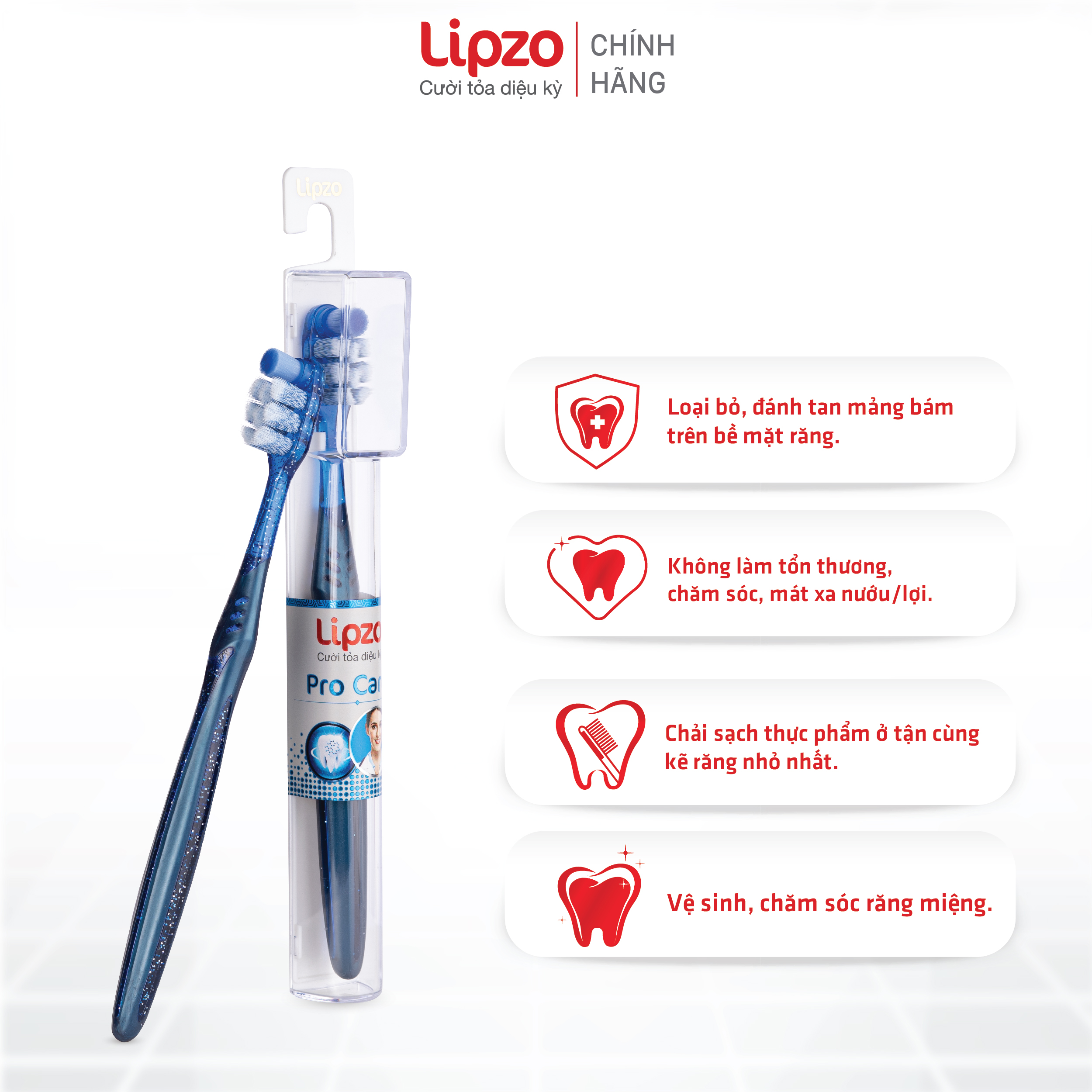 Bàn Chải Đánh Răng Lipzo ProCare Cao Cấp Công Nghệ Lông Chỉ Tơ Xoắn Kép Kết Hợp Lông Sợi Tynnex Làm Sạch Mảng Bám