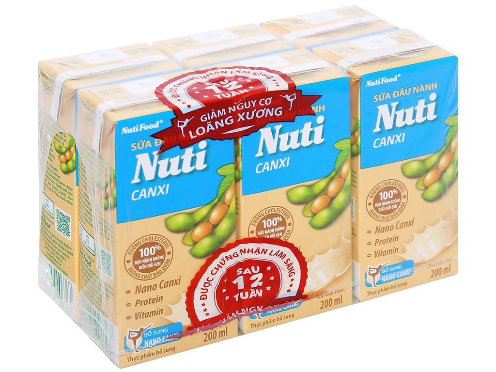 Thùng Sữa Đậu Nành Nutimilk Canxi 200ml (Hộp 200ml x 36) - Bổ Sung Thêm Canxi