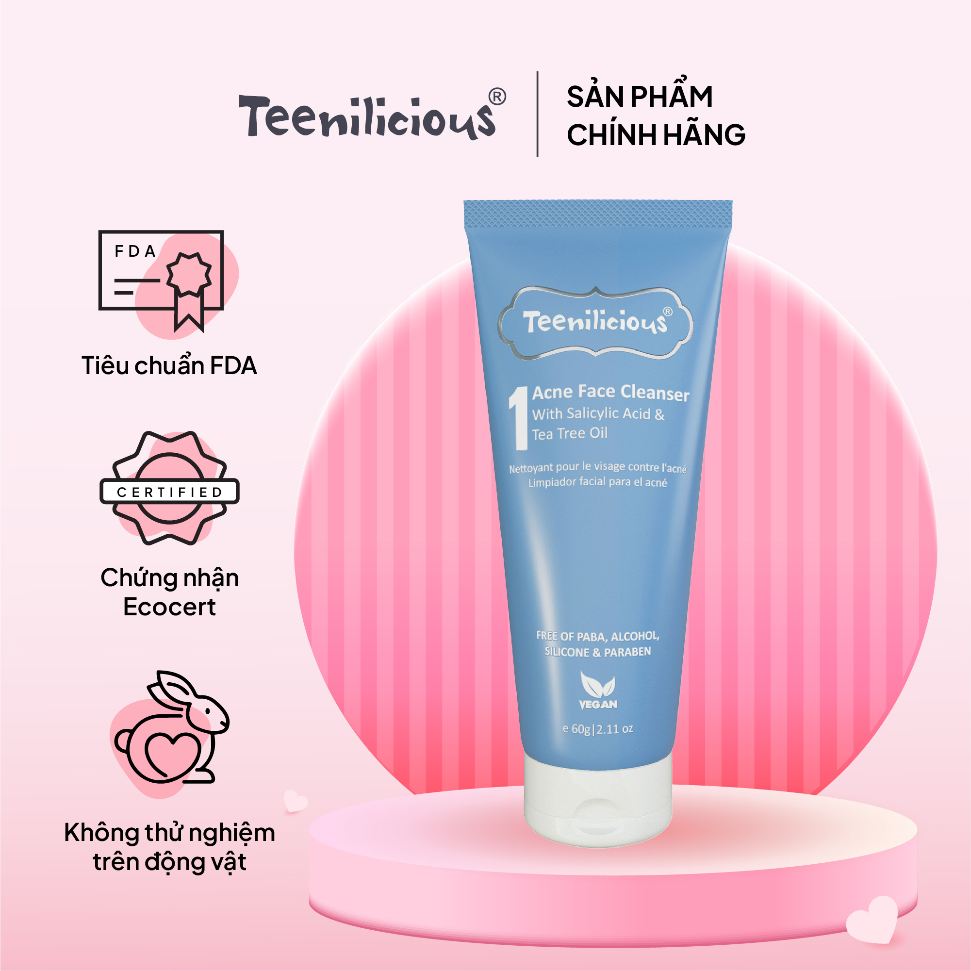 Sữa Rửa Mặt Teenilicious Acne Face Cleanser Hỗ Trợ Giảm Mụn, Dành Cho Da Mụn và Da Nhạy Cảm 60g