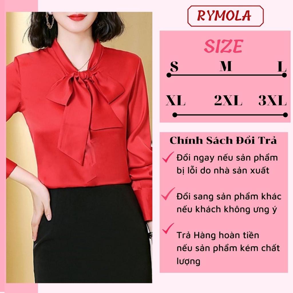 Áo Sơ Mi Kiểu Công Sở Đẹp MOLA Tay Dài Cổ Thắt Nơ Màu Đỏ Chất Lụa Cao Cấp From Rộng Hàn Quốc Ulzzang Vintage A1D